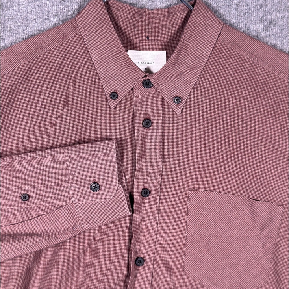 Billy Reid Shirt Mens Medium Burgundy Gingham Cotton Long Sleeve Button Down - Picture 1 of 8
